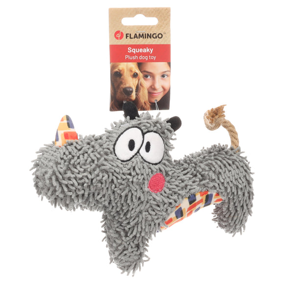 Flamingo Saffia Rhinoceros Plush Dog Toy – Soft Squeaky Animal, Durable Playtime Fun