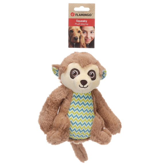 Flamingo Drala Plush Monkey Toy – Soft Brown 20cm with Squeaker, Durable Design