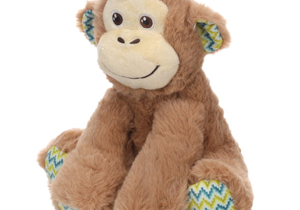 Flamingo Drala Sitting Monkey Plush Toy – Brown, 19cm, Soft Squeaker Playmate