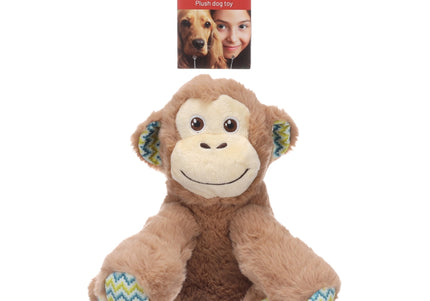 Flamingo Drala Sitting Monkey Plush Toy – Brown, 19cm, Soft Squeaker Playmate