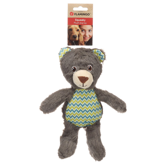 Flamingo Drala Bear Plush Toy – Grey 29cm, Soft Squeaker Comfort Companion