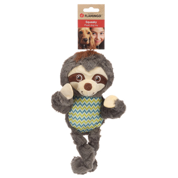 Flamingo Drala Sloth Plush Toy – Soft Grey 29cm Squeaky Companion, Durable Design