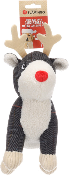 Flamingo Araceli Reindeer Christmas Dog Toy – Plush Squeaky Gray Holiday Playmate