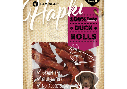 Flamingo Hapki Duck Roll Treats – Soft Meaty Rolls, 85g, High-Protein Snack