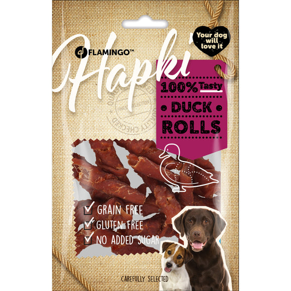 Flamingo Hapki Duck Roll Treats – Soft Meaty Rolls, 85g, High-Protein Snack