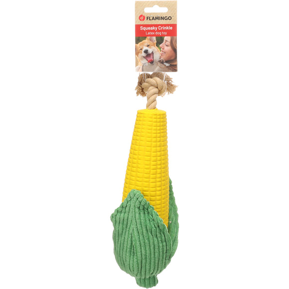 Flamingo Seezo Corn Rubber Toy – Durable Squeaky Play Toy with Realistic Corn Design