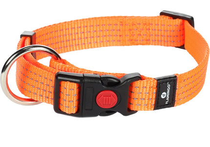 Flamingo Ziggi Reflective Collar – Neon Orange, Snap Closure, Lightweight and Secure, Size S