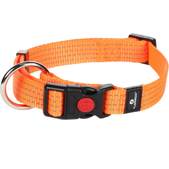 Flamingo Ziggi Reflective Collar – Neon Orange, Snap Closure, Lightweight and Secure, Size S