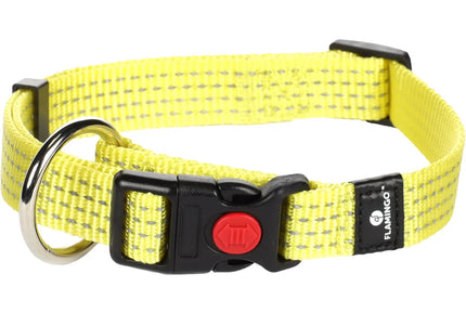 Flamingo Ziggi Reflective Dog Collar – Neon Yellow, Snap Closure, Lightweight and Visible Design, Small