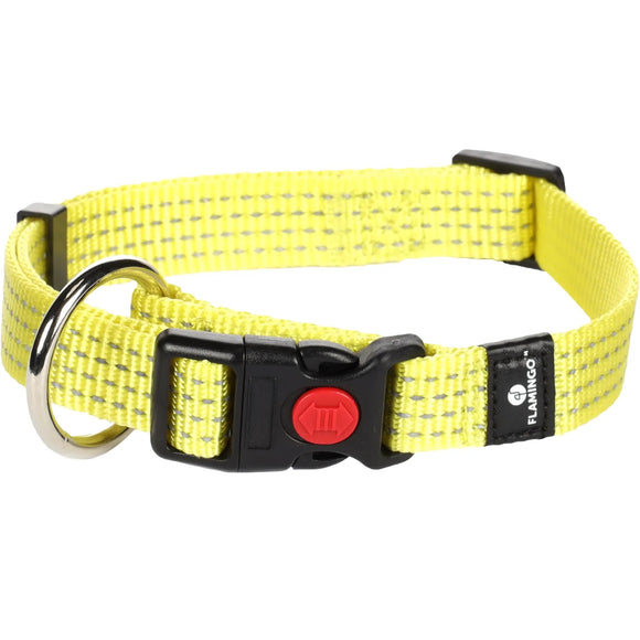 Flamingo Ziggi Reflective Dog Collar – Neon Yellow, Snap Closure, Lightweight and Visible Design, Small