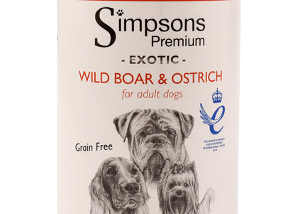 Simpsons Premium Wild Boar & Ostrich Casserole – Grain-Free Wet Food with Organic Vegetables, 400g