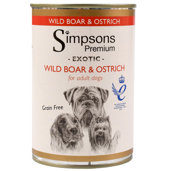 Simpsons Premium Wild Boar & Ostrich Casserole – Grain-Free Wet Food with Organic Vegetables, 400g