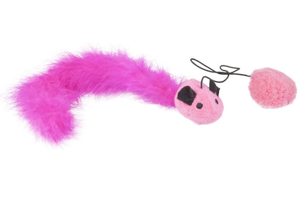 Flamingo Cat Mouse Ball Toy – Fuchsia, 35cm, Feather Boa Tail, Rustling Sound