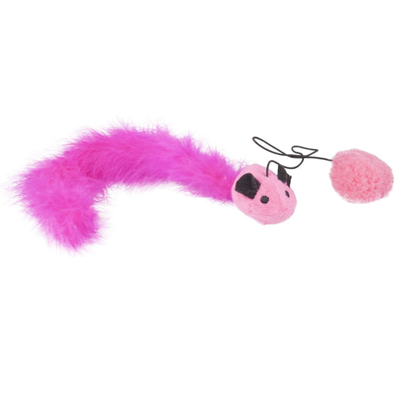 Flamingo Cat Mouse Ball Toy – Fuchsia, 35cm, Feather Boa Tail, Rustling Sound