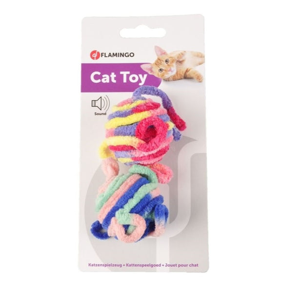 Flamingo Cat Woolen Balls – Microfiber Loops, Rattling Sound, 2 Pack