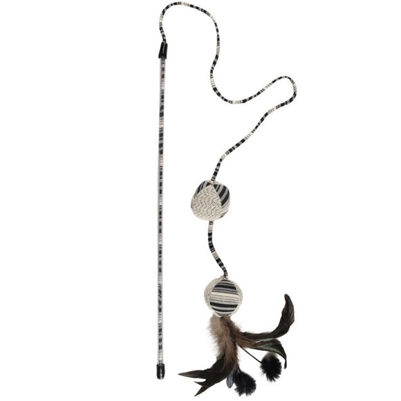 Flamingo Cat Pirin Dangler – Stylish Cat Fishing Rod with 2 Balls, Feathers, Pom Poms, Catnip