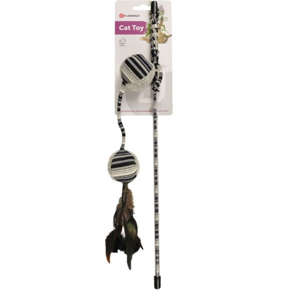 Flamingo Cat Pirin Dangler – Stylish Cat Fishing Rod with 2 Balls, Feathers, Pom Poms, Catnip