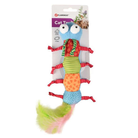 Flamingo Yowly Caterpillar Cat Toy – Long Plush Design with Feathers and Catnip