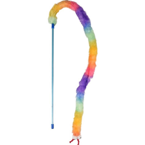 Flamingo Cat Yowly Dangler Caterpillar – Furry Rustling Cat Fishing Rod Toy, Interactive Play