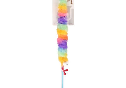 Flamingo Cat Yowly Dangler Caterpillar – Furry Rustling Cat Fishing Rod Toy, Interactive Play