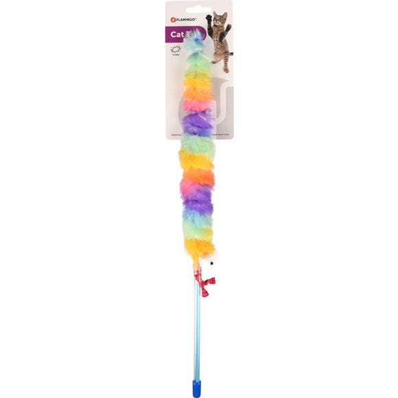 Flamingo Cat Yowly Dangler Caterpillar – Furry Rustling Cat Fishing Rod Toy, Interactive Play