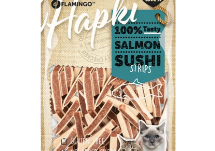 Flamingo Hapki Salmon Sushi Strips 85g – Soft Cat Treats with Salmon and Pollock, High-Protein Snack