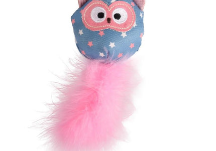 Flamingo Winny Owl Cat Toy – 14cm Plush with Feather Boa, Catnip, and Rustling Sound