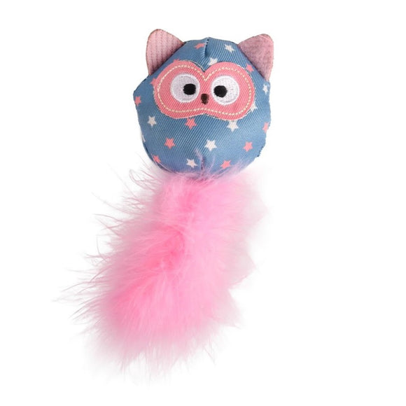 Flamingo Winny Owl Cat Toy – 14cm Plush with Feather Boa, Catnip, and Rustling Sound