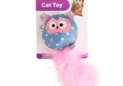 Flamingo Winny Owl Cat Toy – 14cm Plush with Feather Boa, Catnip, and Rustling Sound