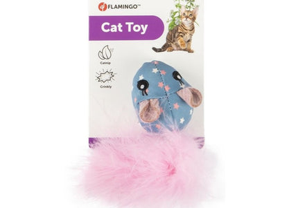 Flamingo Winny Mouse Cat Toy 14cm – Feather Boa, Catnip, Rustling Sound, Engaging Play