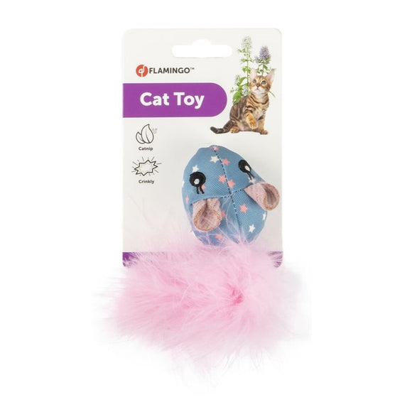 Flamingo Winny Mouse Cat Toy 14cm – Feather Boa, Catnip, Rustling Sound, Engaging Play