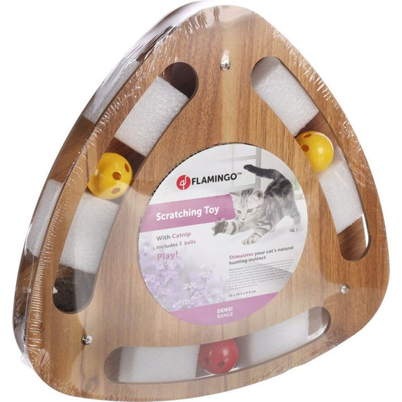 Flamingo Cat Scratching Triangle – Cardboard Post with Catnip, Three Balls, Interactive Design