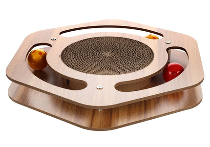 Flamingo Cat Scratching Hexagon – Cardboard Scratcher Toy with Catnip, 3 Balls, Hexagonal Design