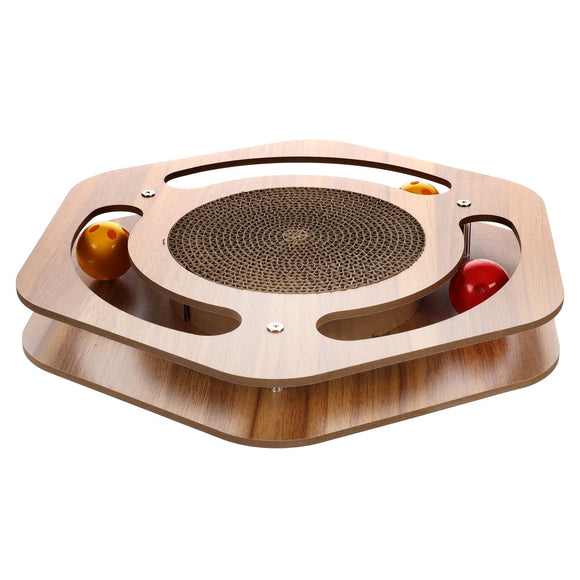 Flamingo Cat Scratching Hexagon – Cardboard Scratcher Toy with Catnip, 3 Balls, Hexagonal Design