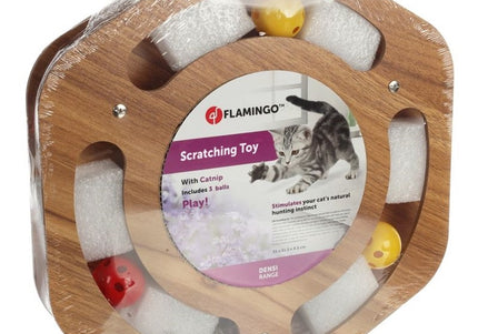 Flamingo Cat Scratching Hexagon – Cardboard Scratcher Toy with Catnip, 3 Balls, Hexagonal Design