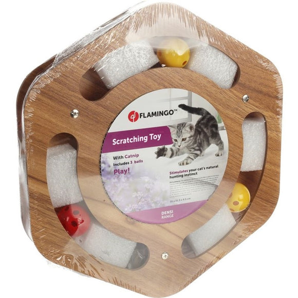 Flamingo Cat Scratching Hexagon – Cardboard Scratcher Toy with Catnip, 3 Balls, Hexagonal Design