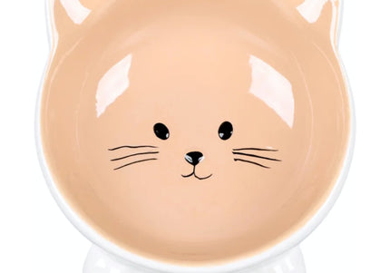 Flamingo Puzi Taupe Ceramic Cat Bowl – Elevated Beige Dish, 125ml Capacity, Modern Design