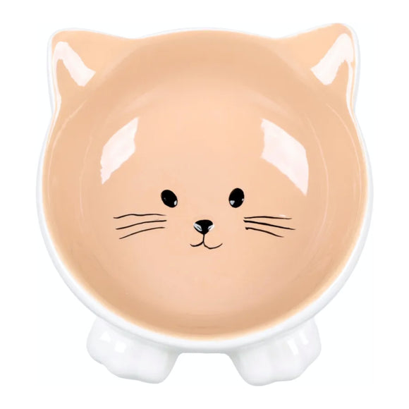 Flamingo Puzi Taupe Ceramic Cat Bowl – Elevated Beige Dish, 125ml Capacity, Modern Design