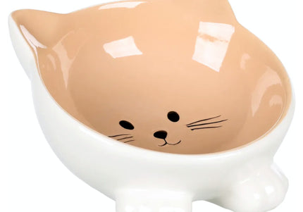 Flamingo Puzi Taupe Ceramic Cat Bowl – Elevated Beige Dish, 125ml Capacity, Modern Design