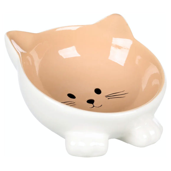 Flamingo Puzi Taupe Ceramic Cat Bowl – Elevated Beige Dish, 125ml Capacity, Modern Design