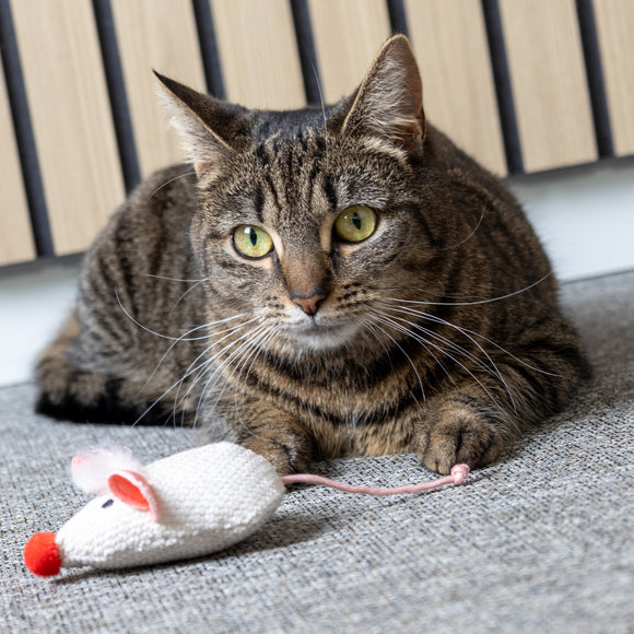 Flamingo Cat Lovu Mouse Catnip Toy – Plush Mouse with Bangs and Large Nose, Engaging Play