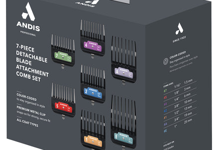 Andis 7-Piece Detachable Blade Attachment Comb Set – Durable Clipper Guides, Assorted Sizes