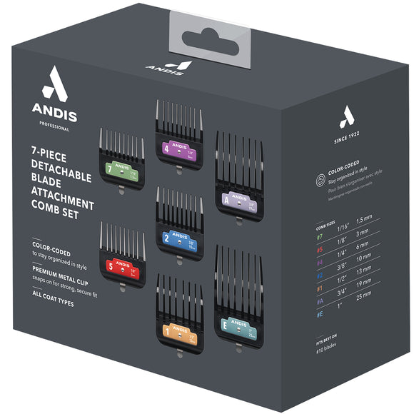Andis 7-Piece Detachable Blade Attachment Comb Set – Durable Clipper Guides, Assorted Sizes