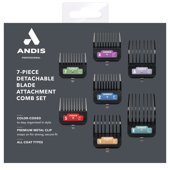 Andis 7-Piece Detachable Blade Attachment Comb Set – Durable Clipper Guides, Assorted Sizes