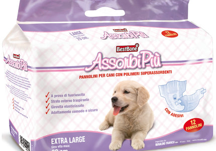 BestBone AssonbiPi Dog Diapers – Medium Size, Leak-Proof Disposable Nappies, 12 Pack
