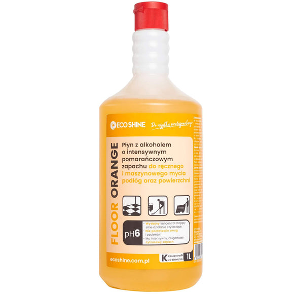 Eco Shine Floor Cleaner Orange Scent – Low-Foaming Alcohol Formula, 1L, Fast-Drying