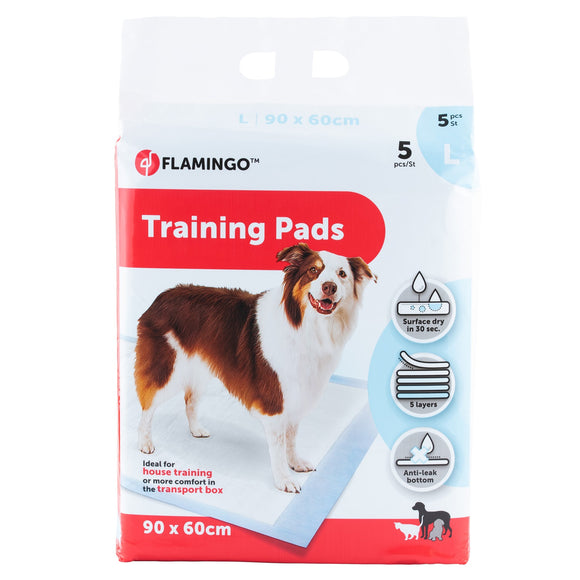Flamingo Training Pads Large 90x60cm – 5-Layer Absorbent Leak-Proof Design, 5 Pack