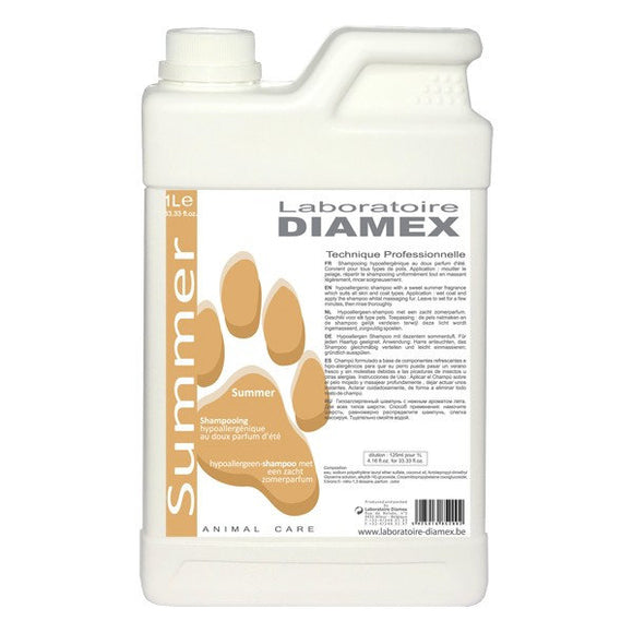Diamex Summer Hypoallergenic Shampoo – Melon Scent, Concentrated 1:8 Formula, 1L Bottle