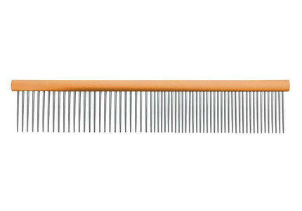 Groom Professional Metal Grooming Comb 19cm – Mixed Tooth Spacing, Durable Orange Handle
