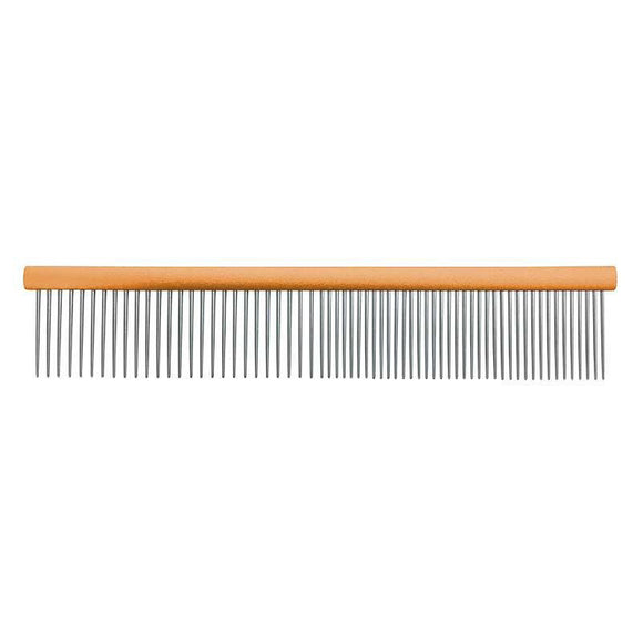 Groom Professional Metal Grooming Comb 19cm – Mixed Tooth Spacing, Durable Orange Handle